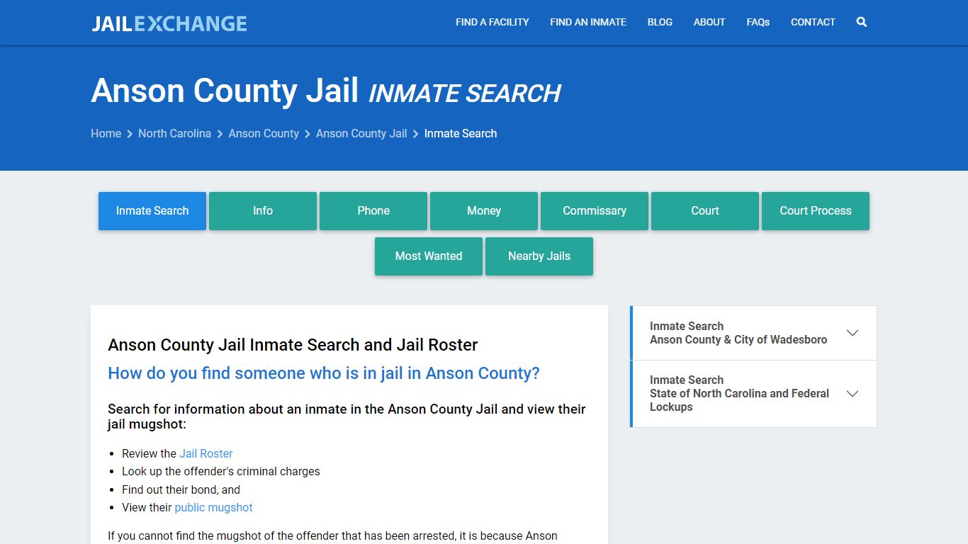 Inmate Search: Roster & Mugshots - Anson County Jail, NC